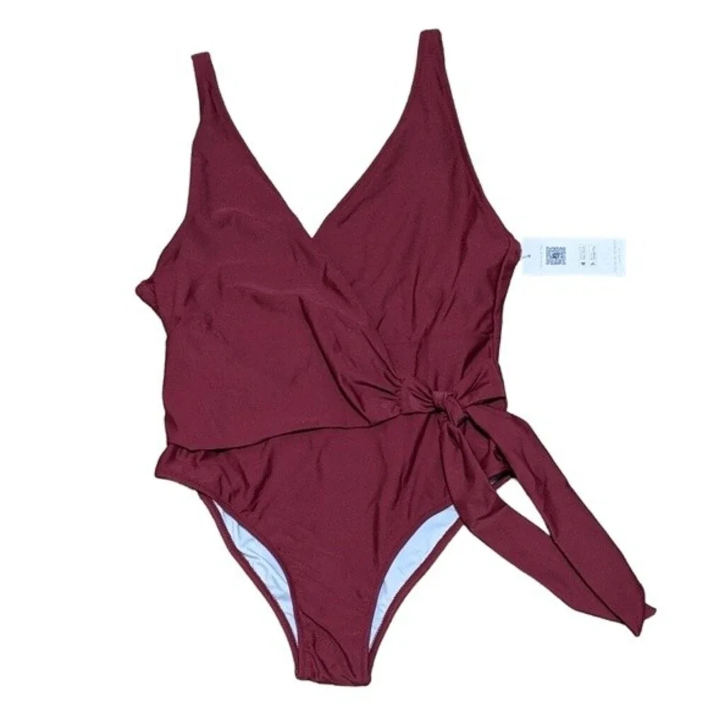 Cupshe one piece figure flattering side tie wrap swim suit burgundy 8 - Picture 8 of 9